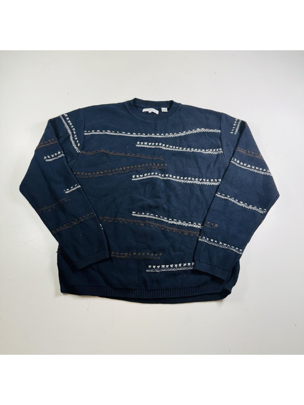 Alex Cannon Crewneck Sweater Navy Blue Striped Men’s Size Medium